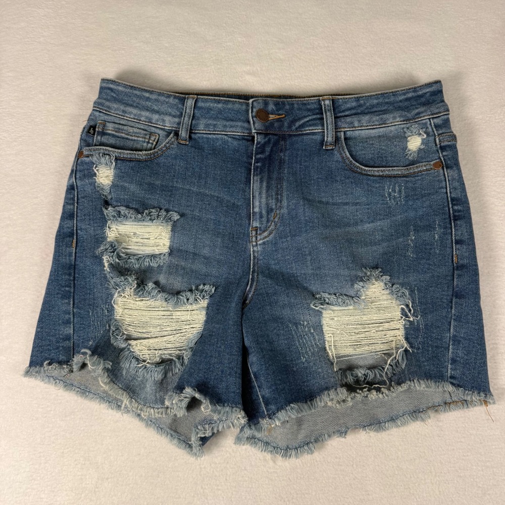 Judy Blue Distressed Jean Shorts Womens XL Blue Denim Frayed Hem Ripped Summer